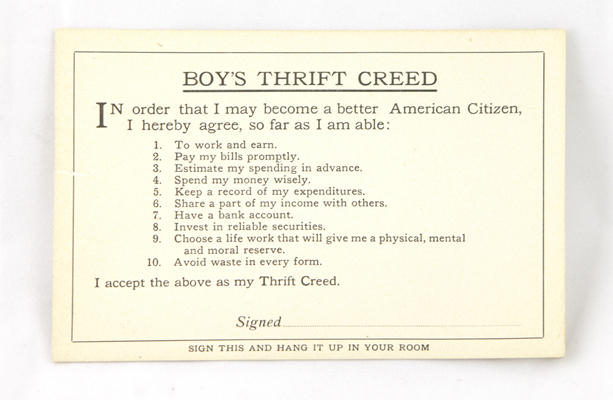 Boy's Thrift Creed Card