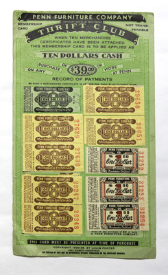Penn Furniture Company Thrift Club Card