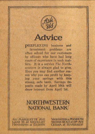 Northwestern National Bank 'Ask Us Advice' Ad