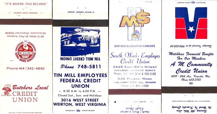 4 Matchbooks from Various Employee and Community Credit Unions 