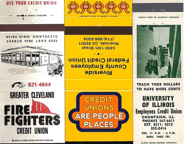 3 Matchbooks from Various Credit Unions