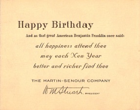 'Happy Birthday' from The Martin-Senour Company Card