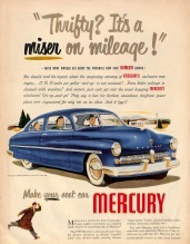 Lincoln-Mercury Car Ad: Thrifty? It's a Miser on Mileage
