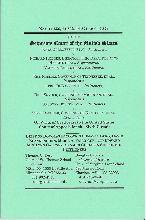 Brief of Laycock, Berg, Blankenhorn, Failinger, and Gaffney, as Amici Curiae in Support of Petitioners in the Supreme Court of the United States Regarding Marriage Cases