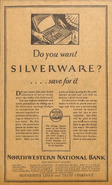 Northwestern National Bank Ad: Do you want silverware? ... save for it