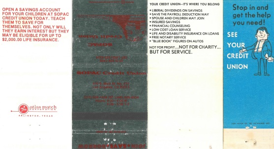 SOPAC Credit Union Matchbooks
