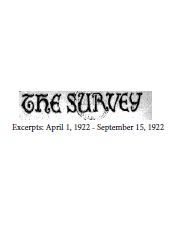 The Survey, Excerpts: April 1, 1922 - September 15, 1922