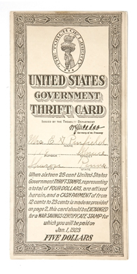 United States Government Thrift Card: Five Dollars