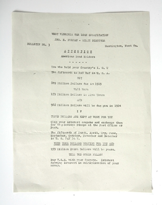 West Virginia War Loan Association Bulletin No. 3