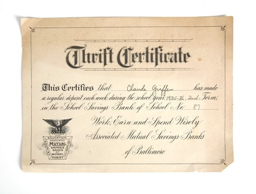 Associated Mutual Savings Bank of Baltimore Thrift Certificate