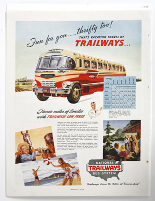 National Trailways Bus System Ad: Fun for You . . . Thrifty Too!