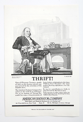 American Radiator Company Ad: Thrift with Benjamin Franklin