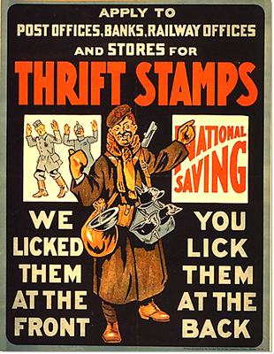 Thrift Stamps Ad: We Licked Them at the Front . . .You Lick Them at the Back