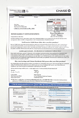 Bonus Eligibility Miles Application Addressed to Ellie Ernst, Age 1
