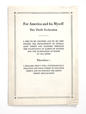For America and For Myself This Thrift Declaration